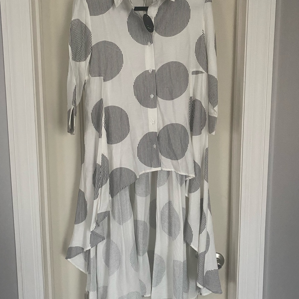 Patrizia Luca Milano medium Black Hi Low Topper Blouse Polka Dot Lagenlook